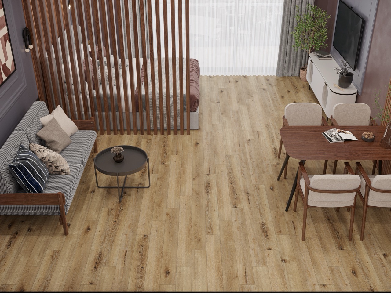 Кварцвиниловый SPC ламинат Cronafloor Joli Саваж J1001 1200×150×4 фото в интерьере